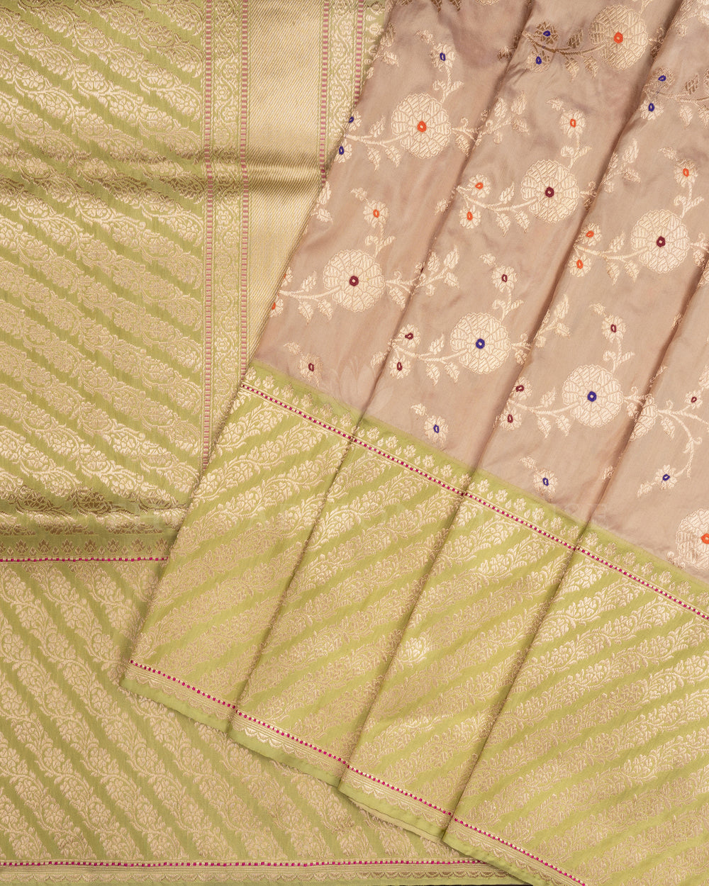 Sand Beige And Parrot Green Banarasi Silk Saree – The Saffron House