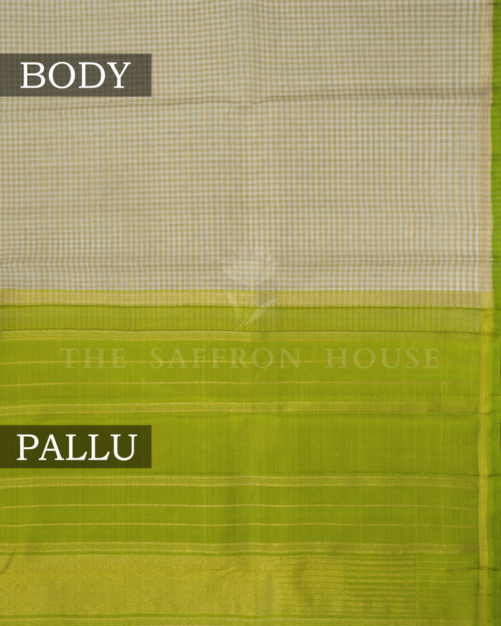 Sand Beige And Parrot Green Kattam Kanjivaram Silk Saree – The Saffron House