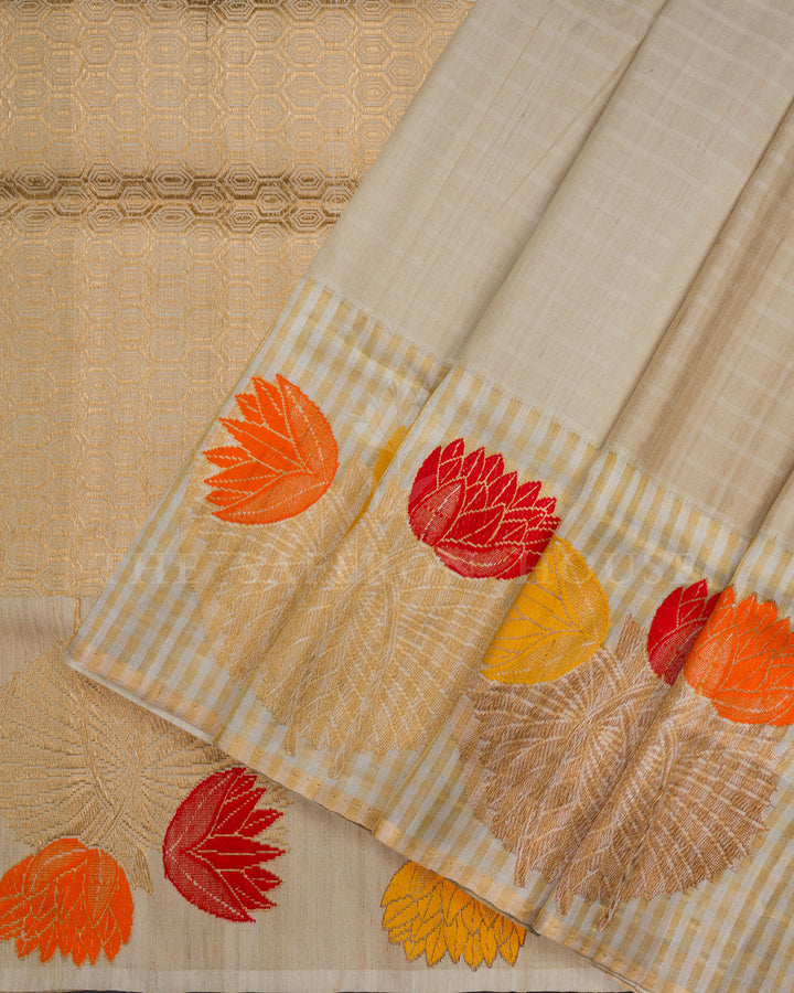 Sand Beige Tussar Banarasi Saree – The Saffron House