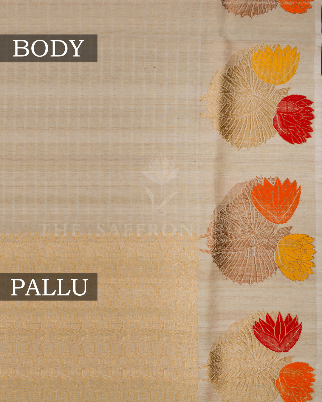 Sand Beige Tussar Banarasi Saree – The Saffron House