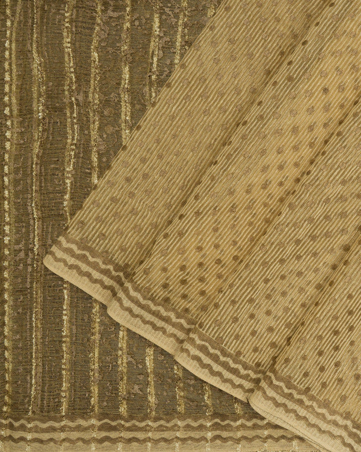 Sand Beige Tussar Organza Saree – The Saffron House