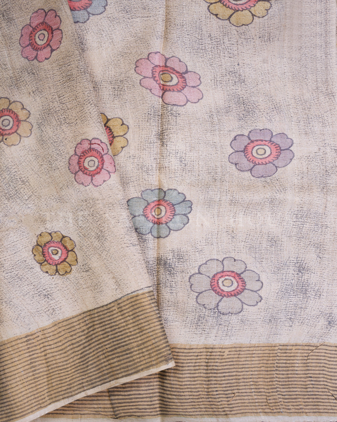 Sand Beige Kalamkari Tussar Silk Saree – The Saffron House