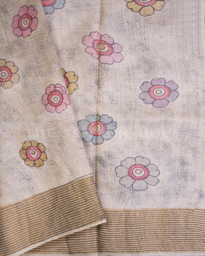 Sand Beige Kalamkari Tussar Silk Saree – The Saffron House