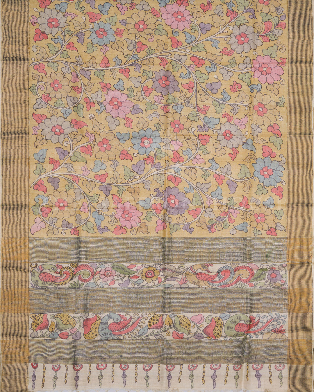 Sand Beige Kalamkari Tussar Silk Saree – The Saffron House