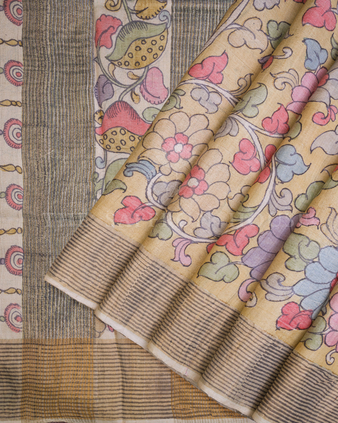 Sand Beige Kalamkari Tussar Silk Saree – The Saffron House