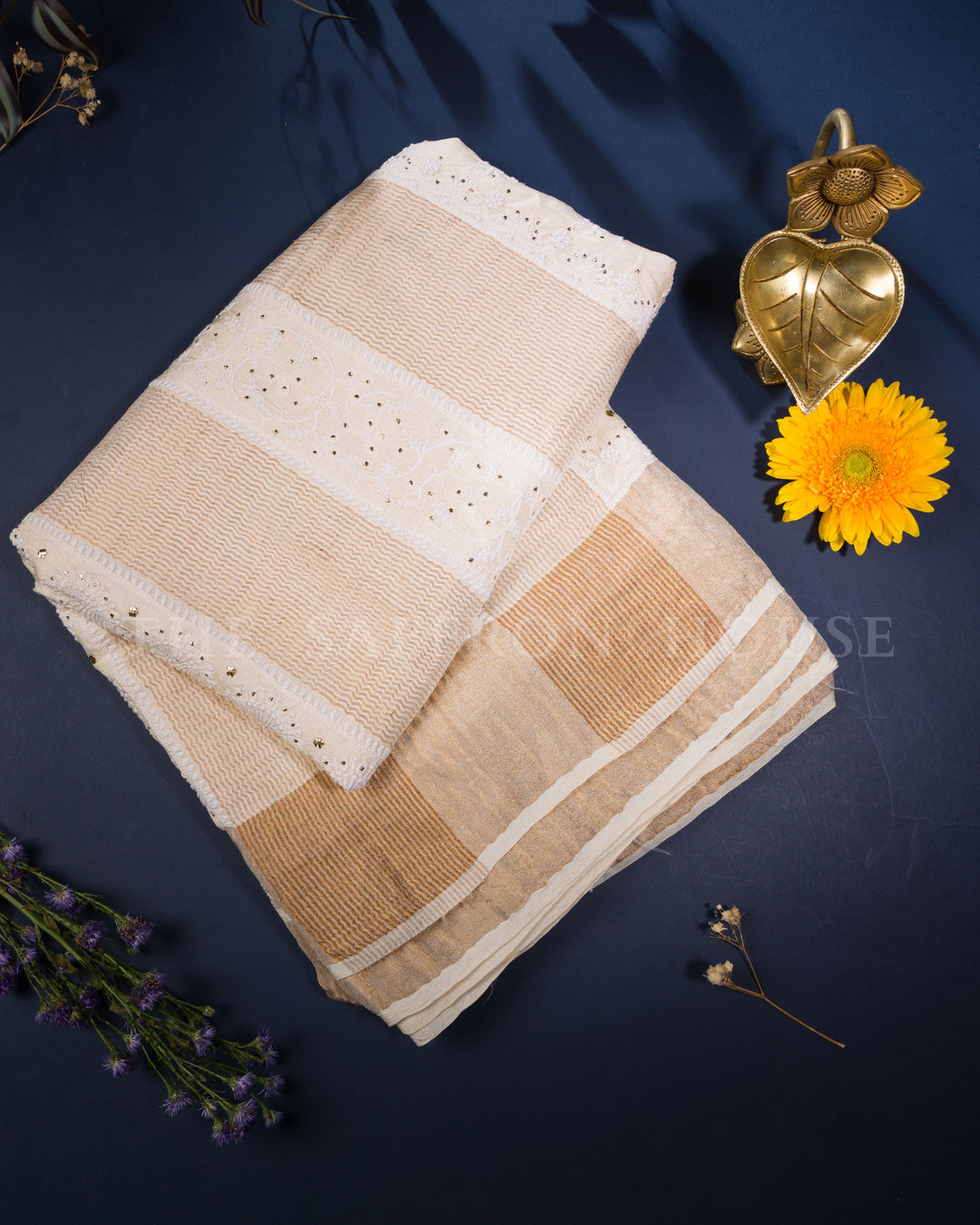 Off White Chikankari Tussar Silk Saree – The Saffron House