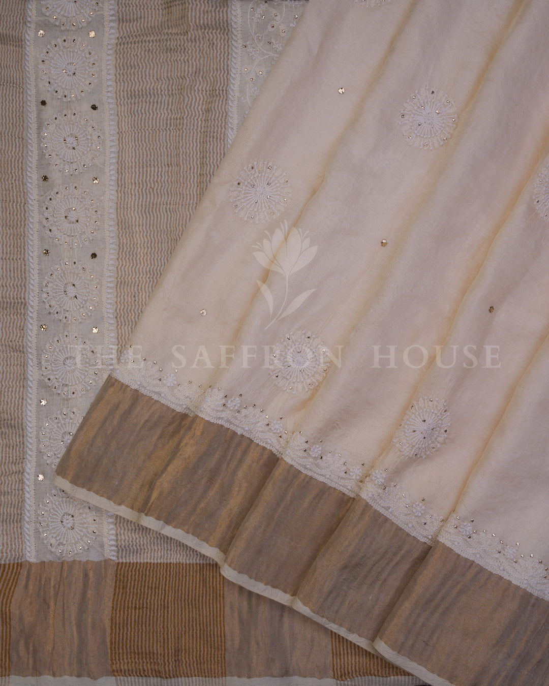 Off White Chikankari Tussar Silk Saree – The Saffron House