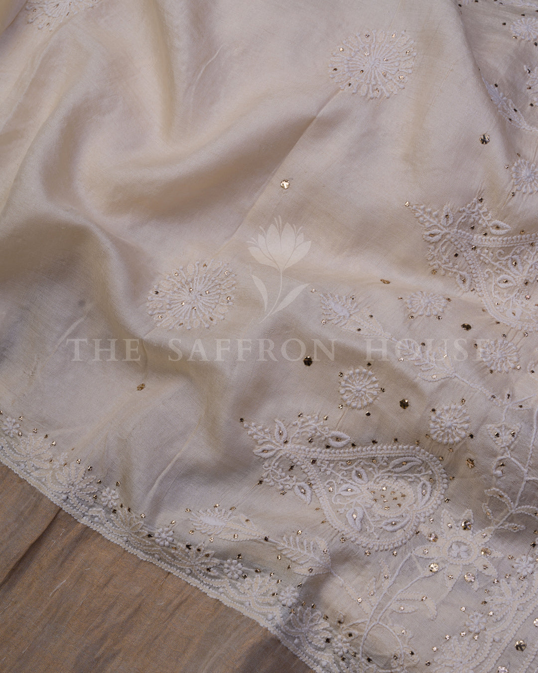 Off White Chikankari Tussar Silk Saree – The Saffron House