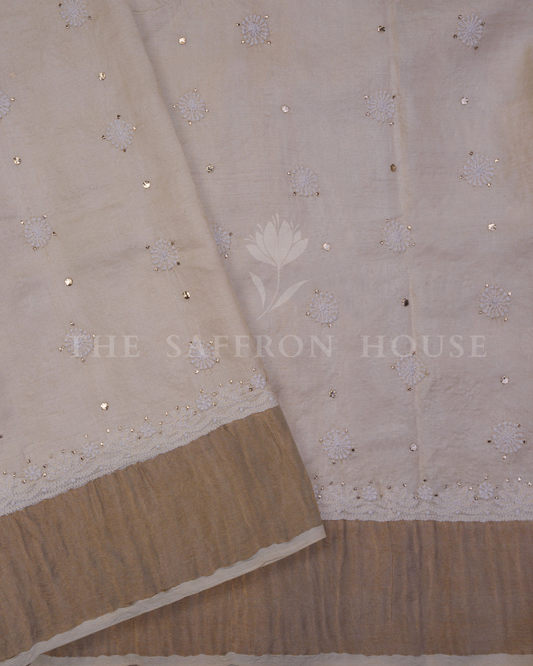 Off White Chikankari Tussar Silk Saree – The Saffron House
