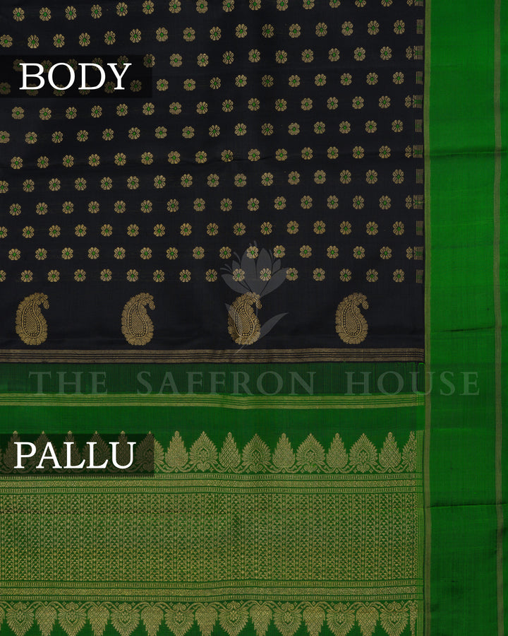 Onyx Black And Green Brocade Kanjivaram Silk Saree – The Saffron House