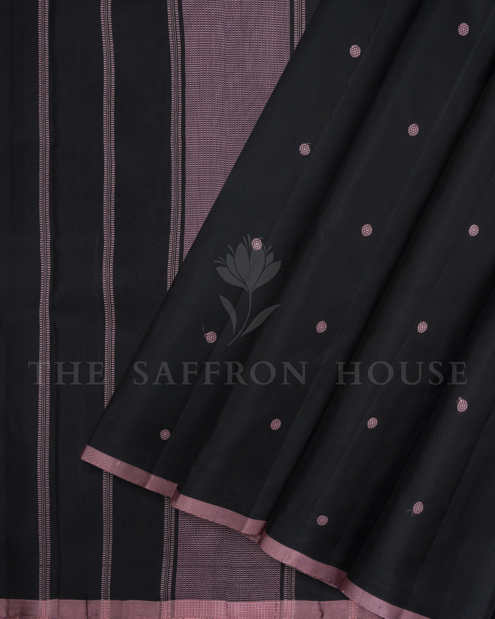 Onyx Black And Petal Pink Kanjivaram Silk Saree – The Saffron House