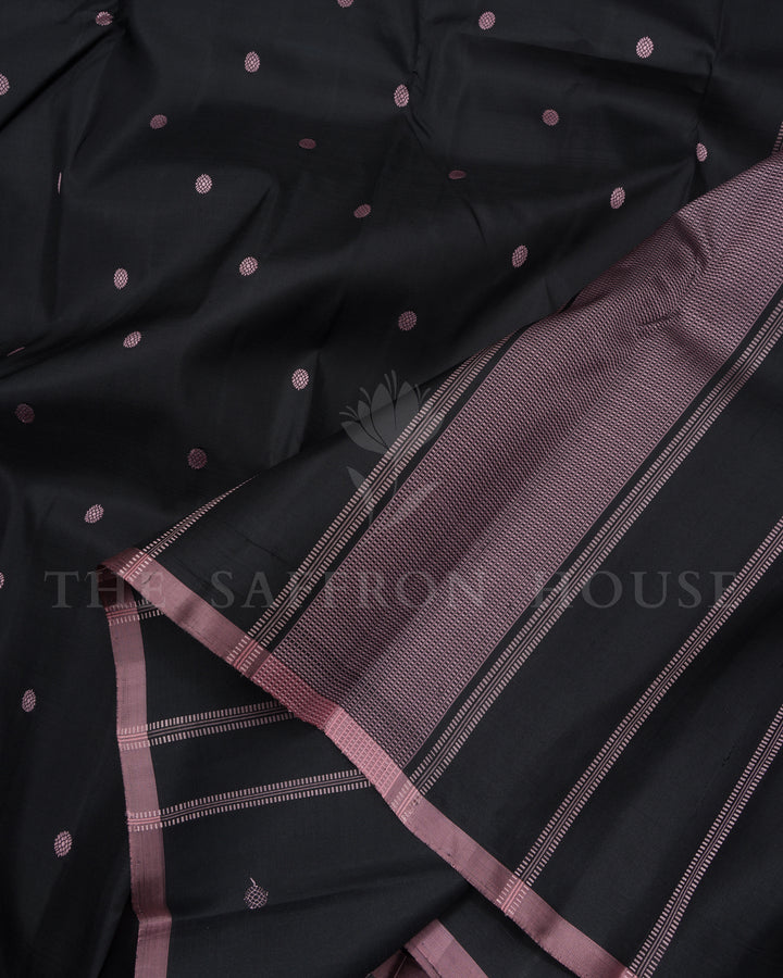 Onyx Black And Petal Pink Kanjivaram Silk Saree – The Saffron House