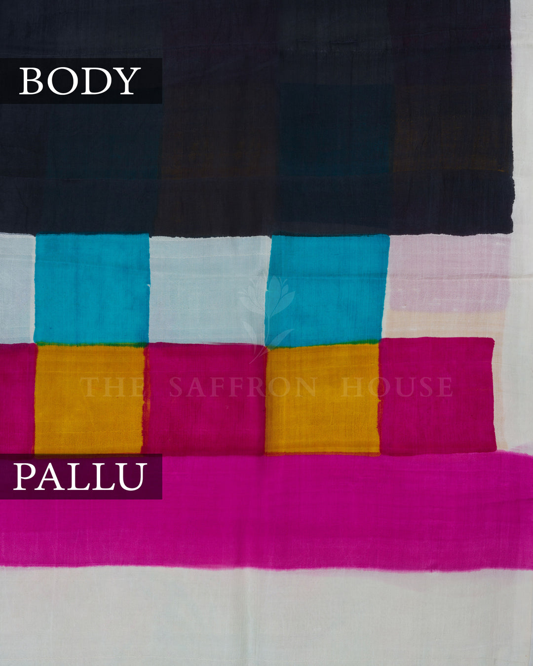 Onyx Black And Multicolour Tussar Silk Saree – The Saffron House