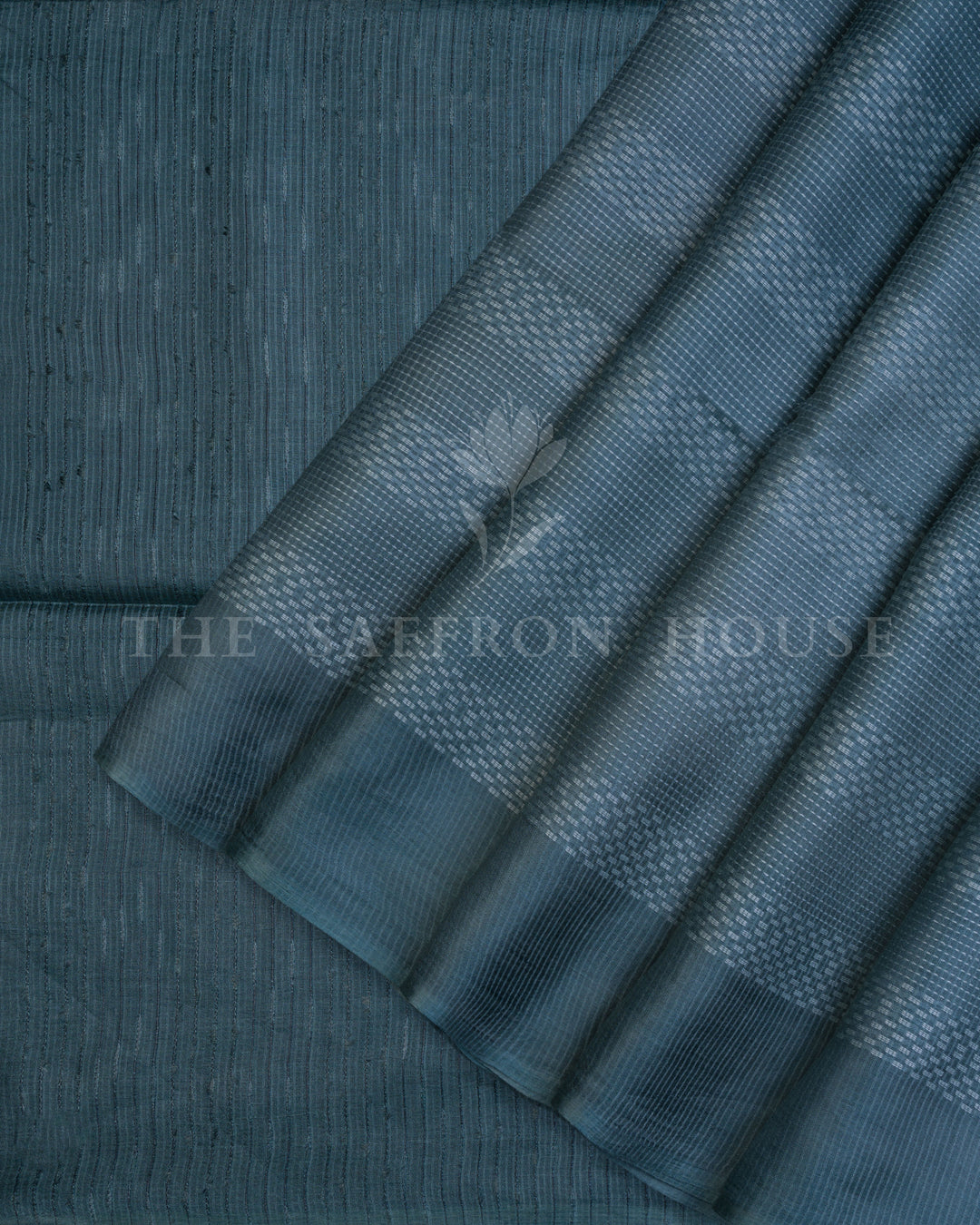 Blue And Slate Grey Tussar Silk Saree – The Saffron House