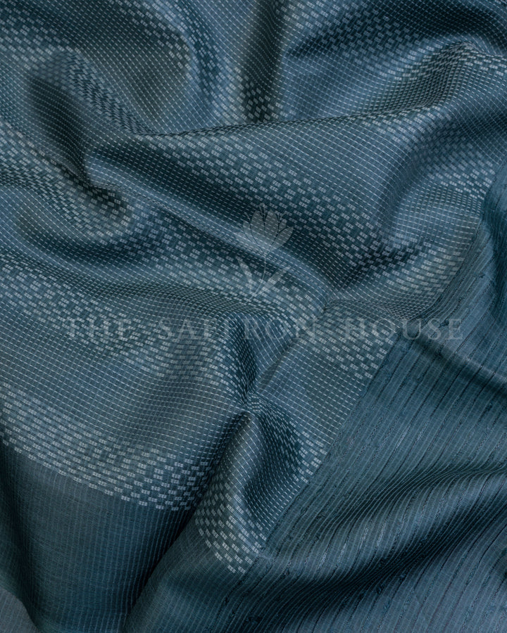Blue And Slate Grey Tussar Silk Saree – The Saffron House