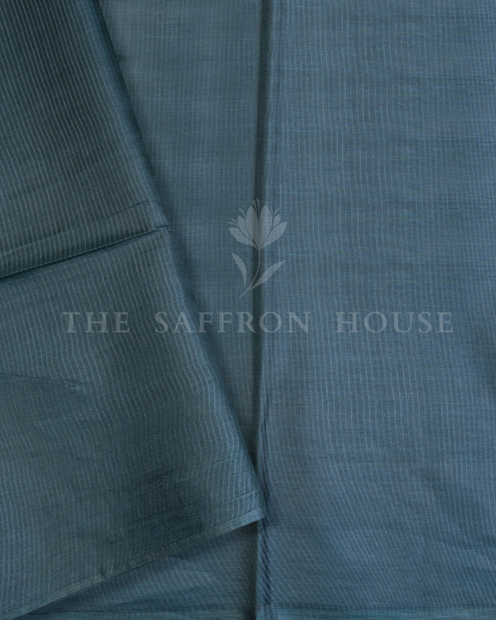 Blue And Slate Grey Tussar Silk Saree – The Saffron House