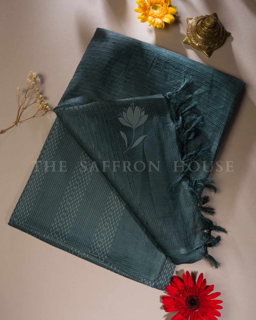 Blue And Slate Grey Tussar Silk Saree – The Saffron House