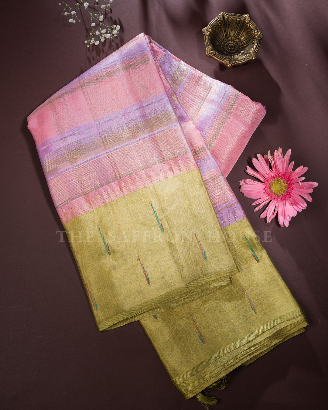 Blush Pink And Lavender Korvai Kanjivaram Silk Saree – The Saffron House