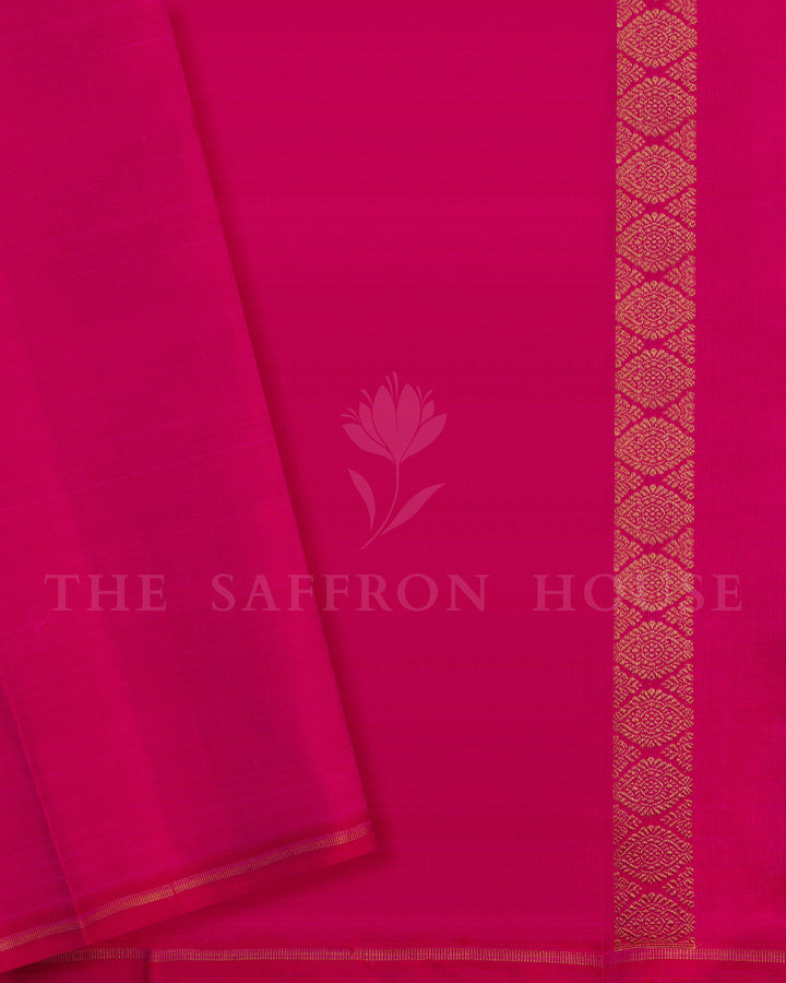 Bottle Green And Rani Pink Brocade Kanjivaram Silk Saree – The Saffron House