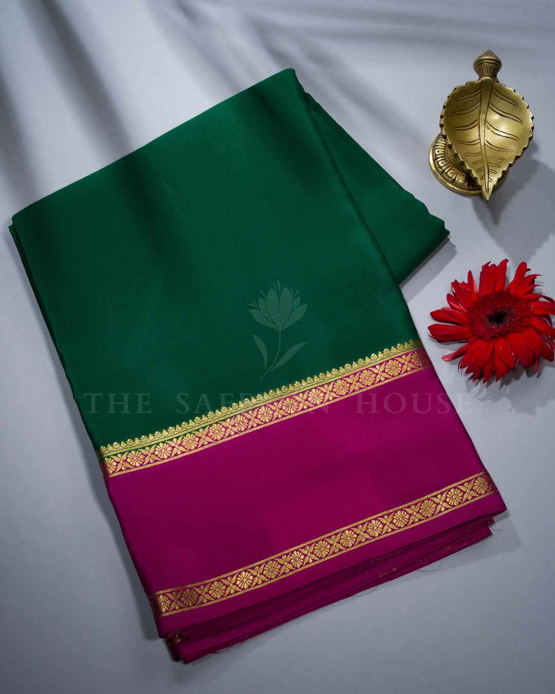 Bottle Green And Magenta Pure Zari Mysore Silk Saree – The Saffron House