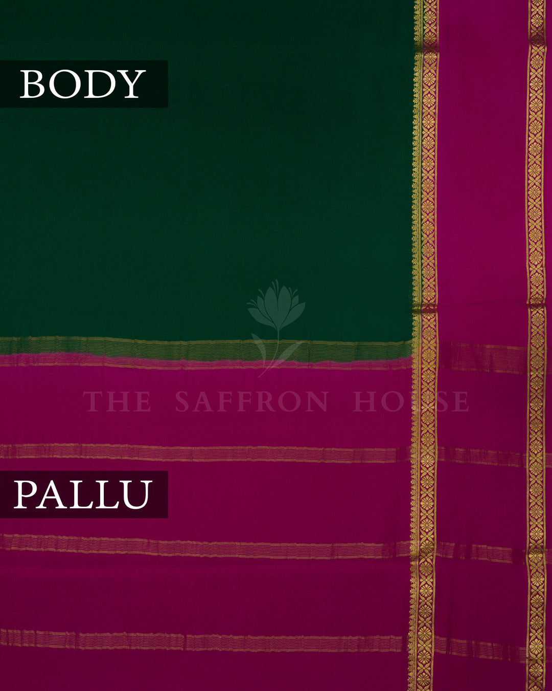 Bottle Green And Magenta Pure Zari Mysore Silk Saree – The Saffron House