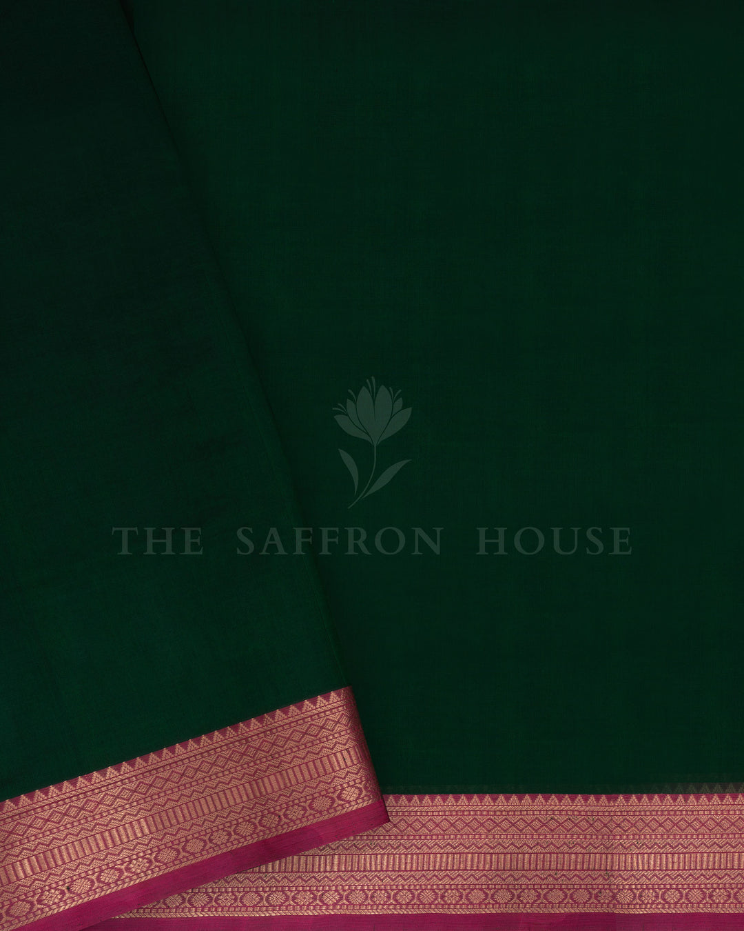 Bottle Green And Magenta Handwoven Silk Cotton Saree – The Saffron House