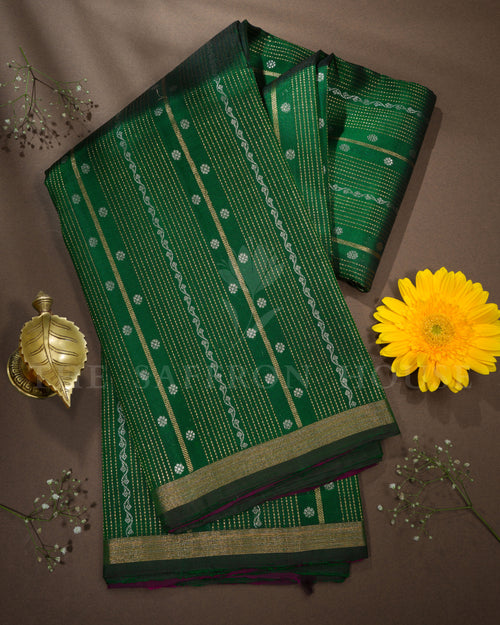 Magenta Pink And Bottle Green Kattam Kanjivaram Silk Saree – The Saffron House