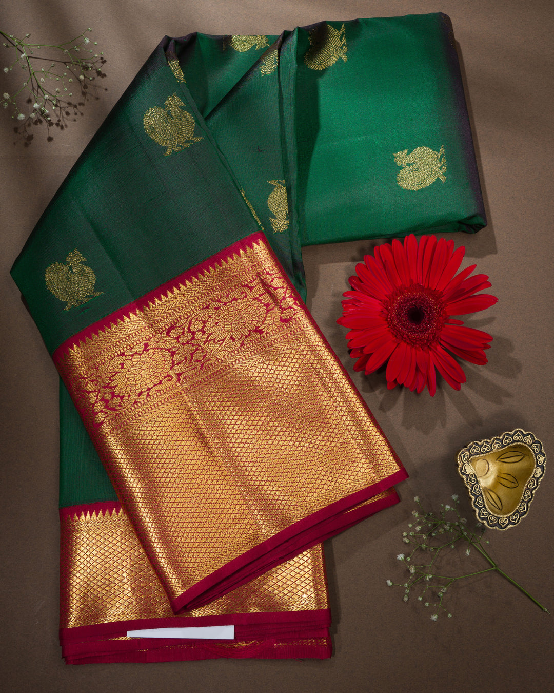Bottle Green And Burgundy Maroon Korvai Kanjivaram Silk Saree – The Saffron House