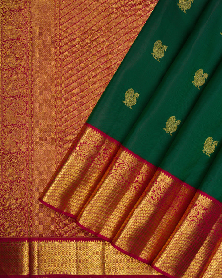 Bottle Green And Burgundy Maroon Korvai Kanjivaram Silk Saree – The Saffron House
