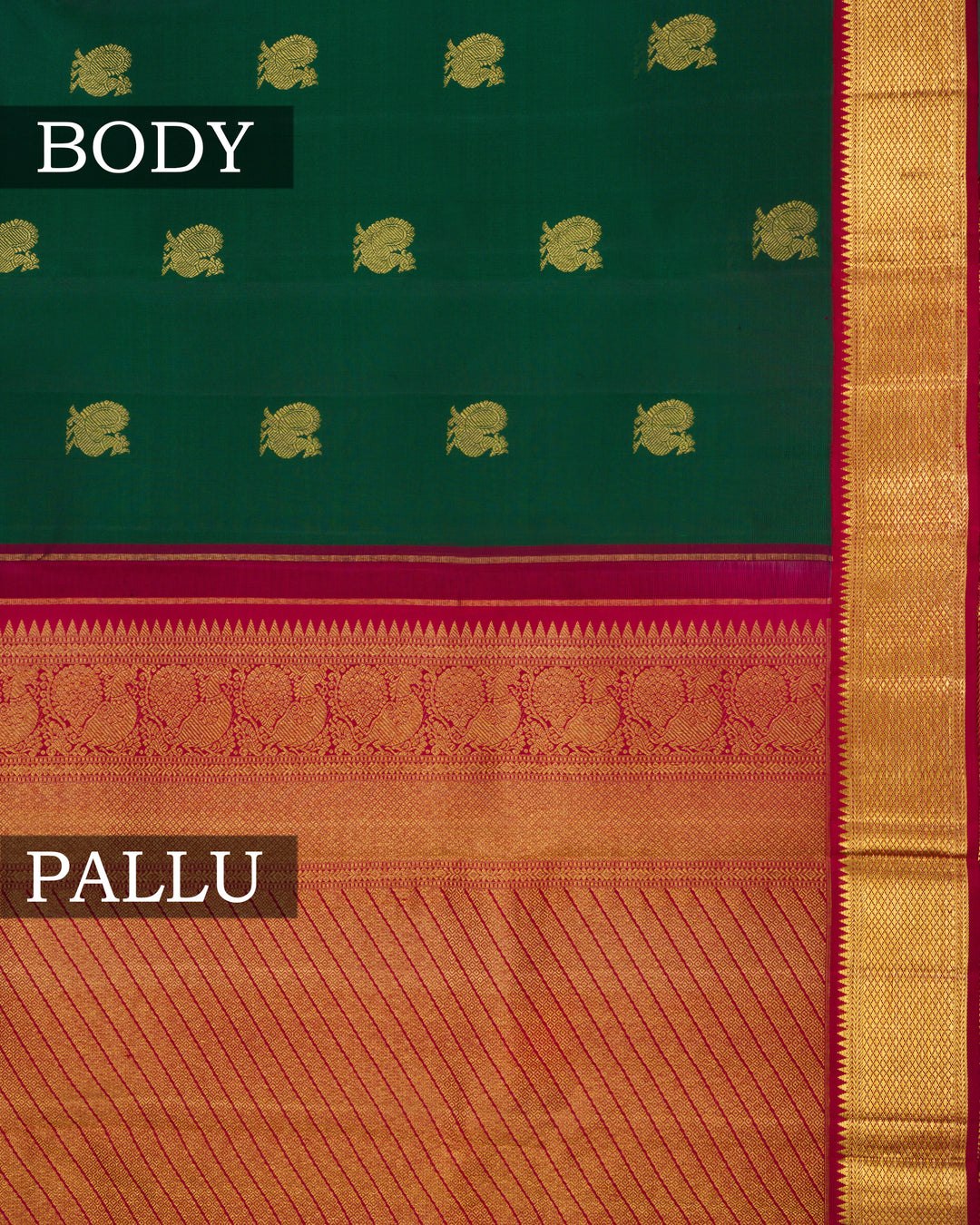 Bottle Green And Burgundy Maroon Korvai Kanjivaram Silk Saree – The Saffron House
