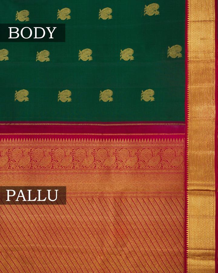 Bottle Green And Burgundy Maroon Korvai Kanjivaram Silk Saree – The Saffron House