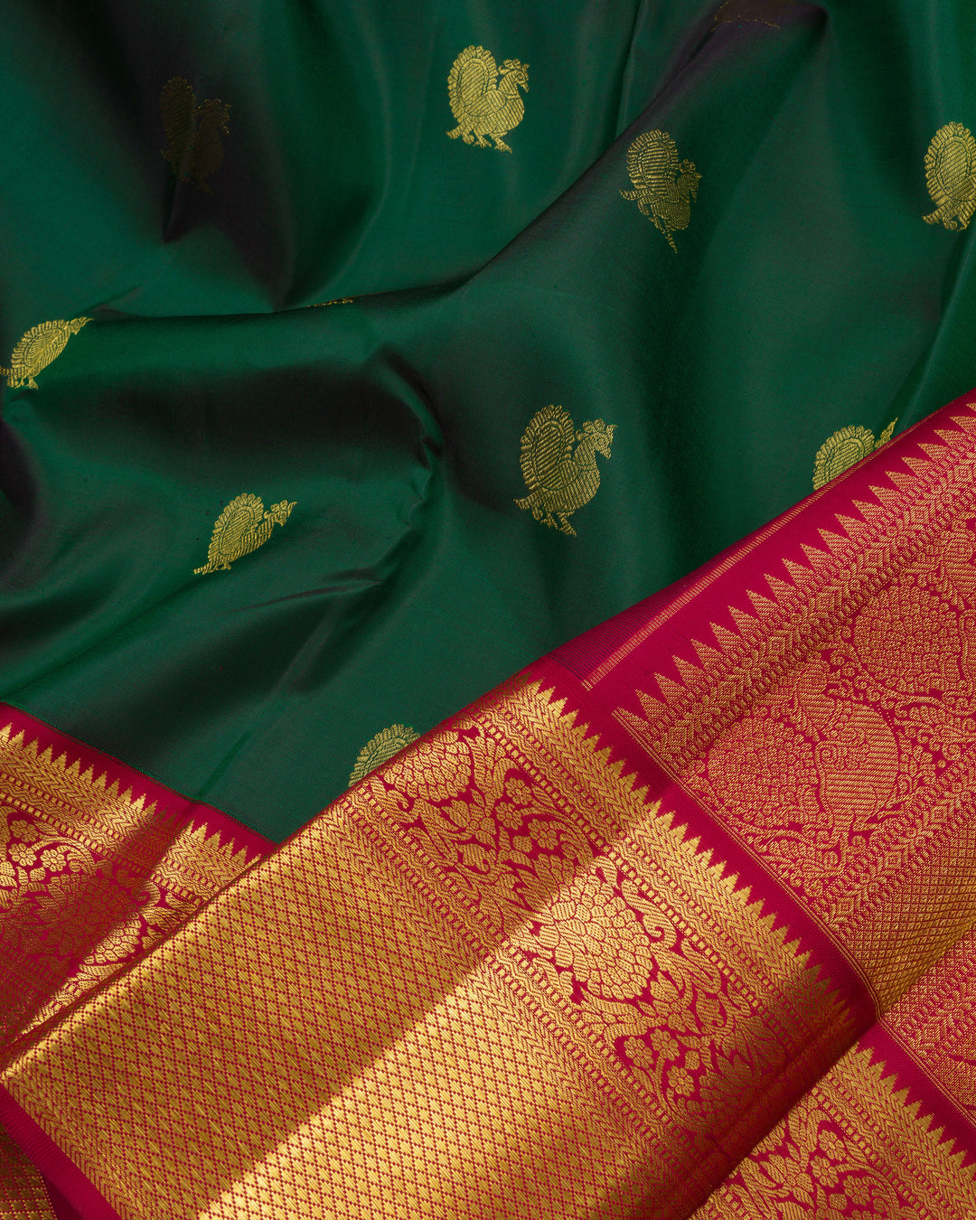 Bottle Green And Burgundy Maroon Korvai Kanjivaram Silk Saree – The Saffron House