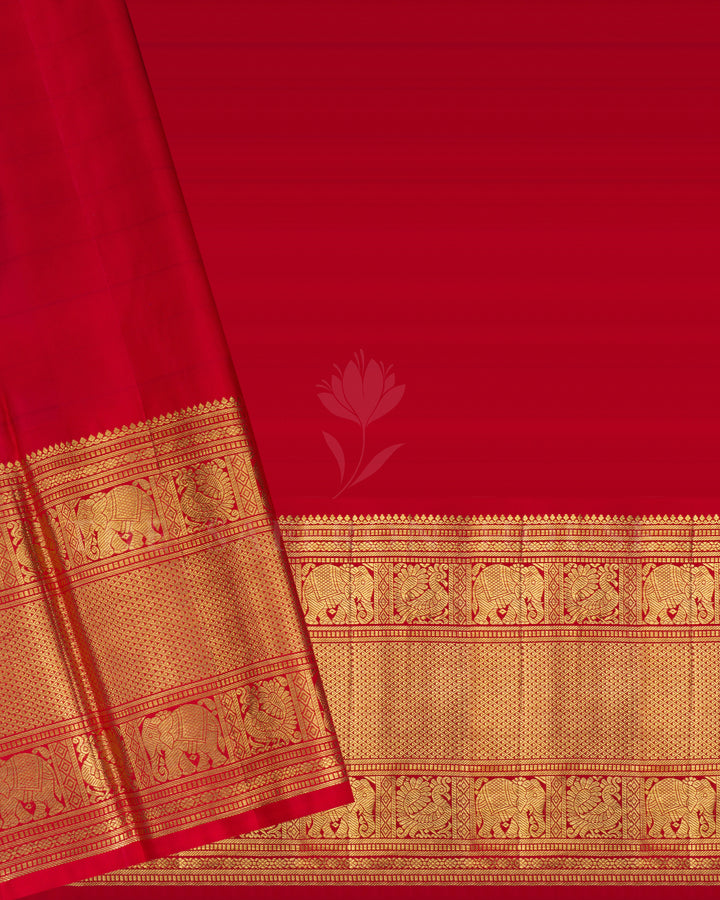 Bottle Green And Red Kattam Kanjivaram Silk Saree – The Saffron House