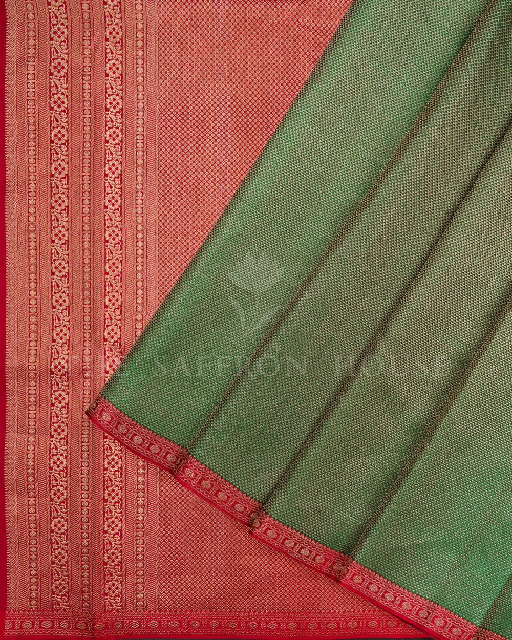 Bottle Green And Red Korvai Kanjivaram Silk Saree – The Saffron House