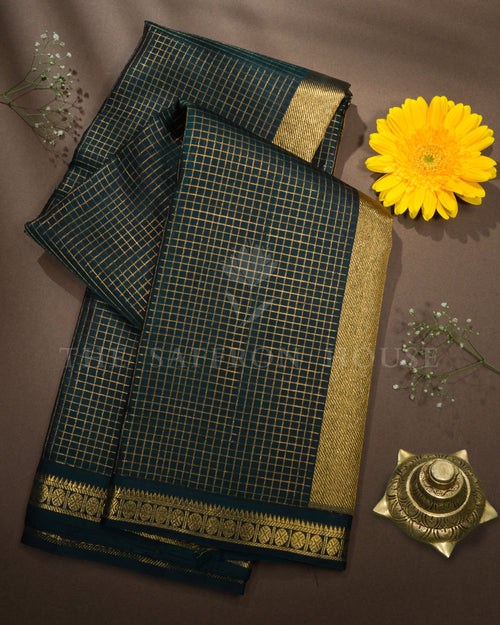 Bottle Green Kattam Kanjivaram Silk Saree – The Saffron House