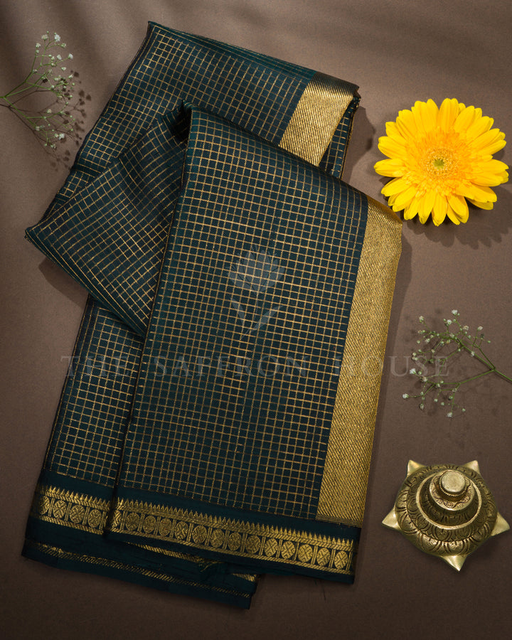 Bottle Green Kattam Kanjivaram Silk Saree – The Saffron House