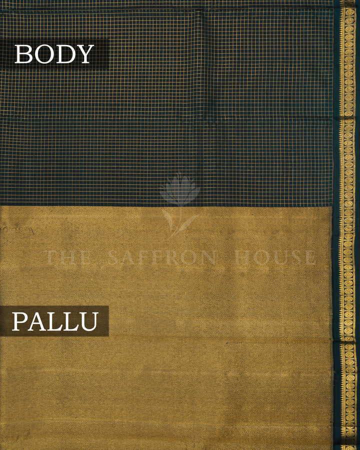 Bottle Green Kattam Kanjivaram Silk Saree – The Saffron House