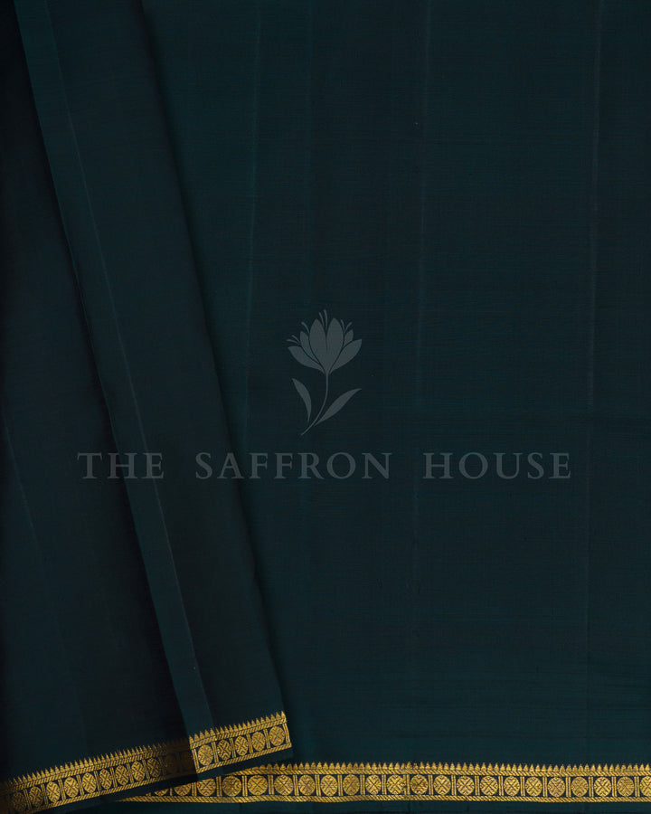 Bottle Green Kattam Kanjivaram Silk Saree – The Saffron House