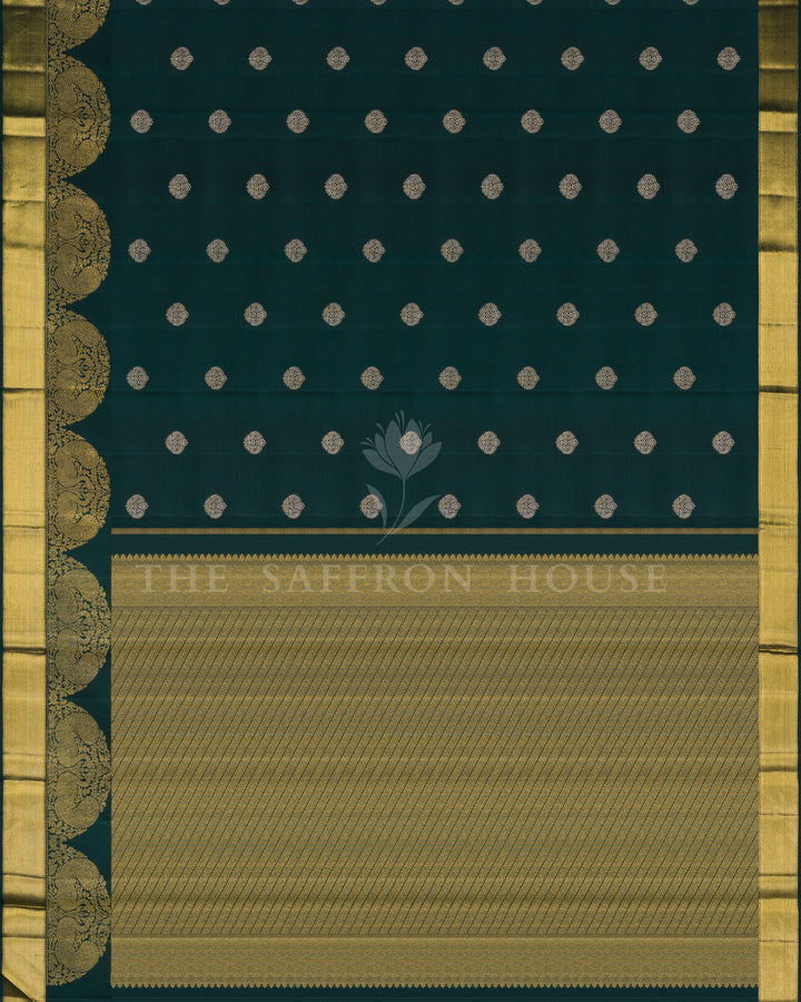 Green And Bottle Green Korvai Kanjivaram Silk Saree – The Saffron House