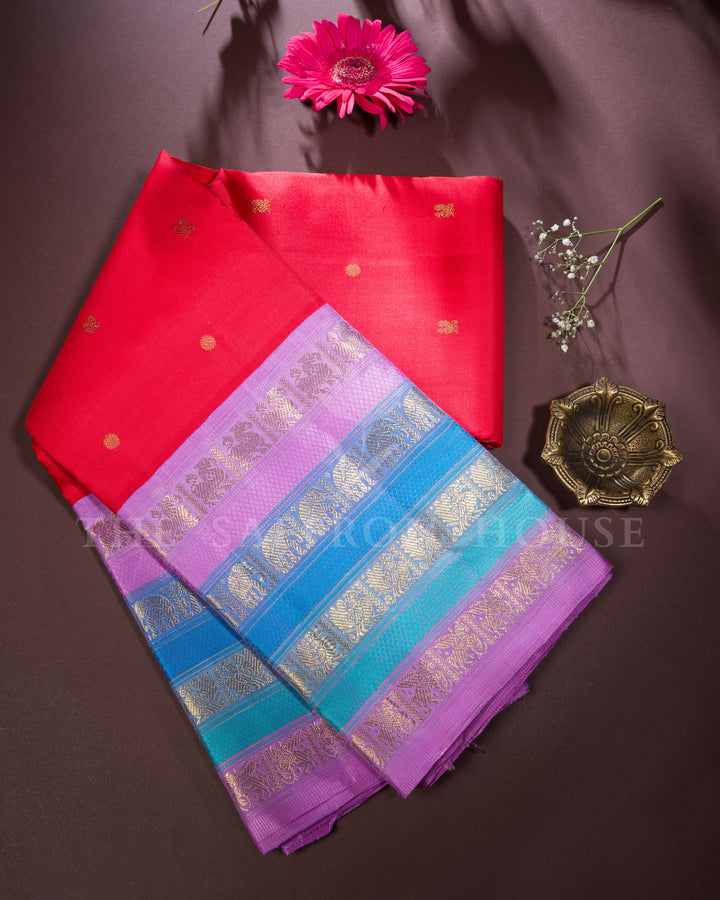 Red And Ruby Red Kanjivaram Silk Saree – The Saffron House