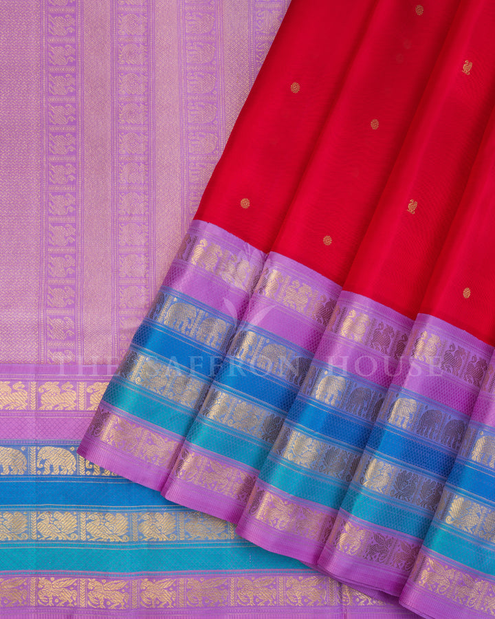 Red And Ruby Red Kanjivaram Silk Saree – The Saffron House