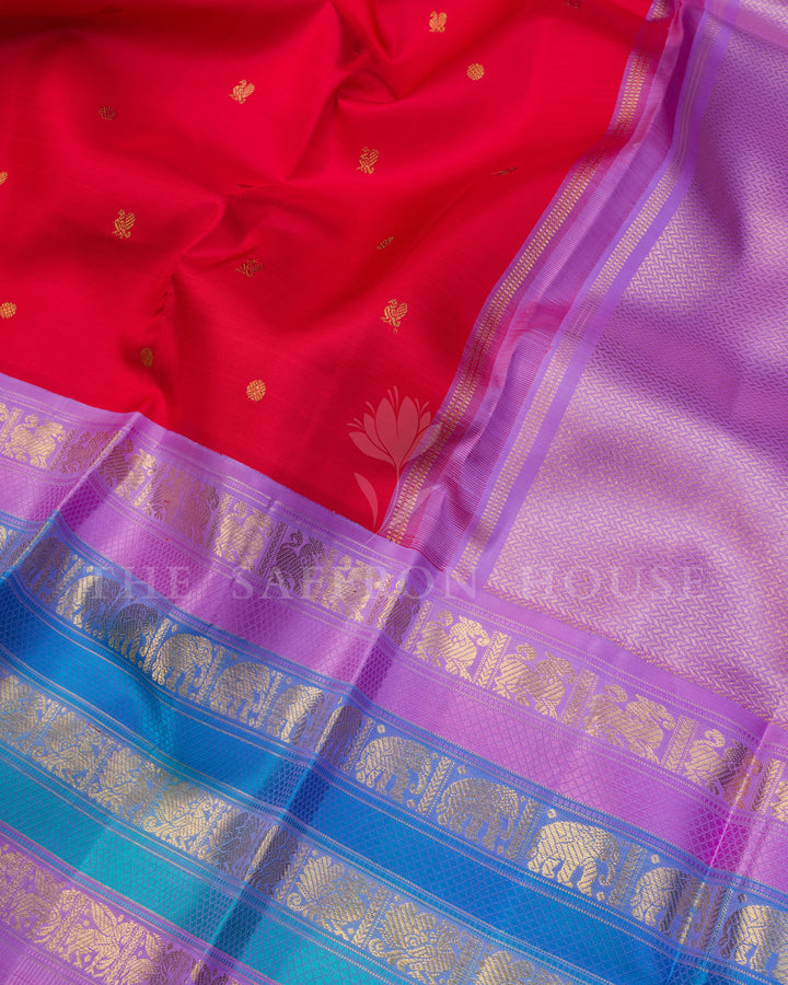 Red And Ruby Red Kanjivaram Silk Saree – The Saffron House