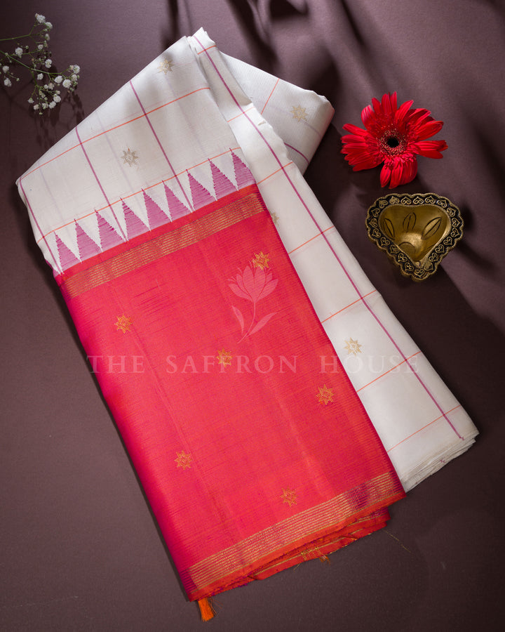 Pure White And Red Korvai Kanjivaram Silk Saree – The Saffron House