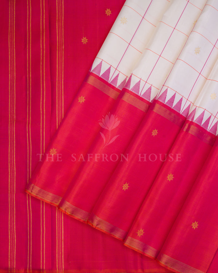 Pure White And Red Korvai Kanjivaram Silk Saree – The Saffron House