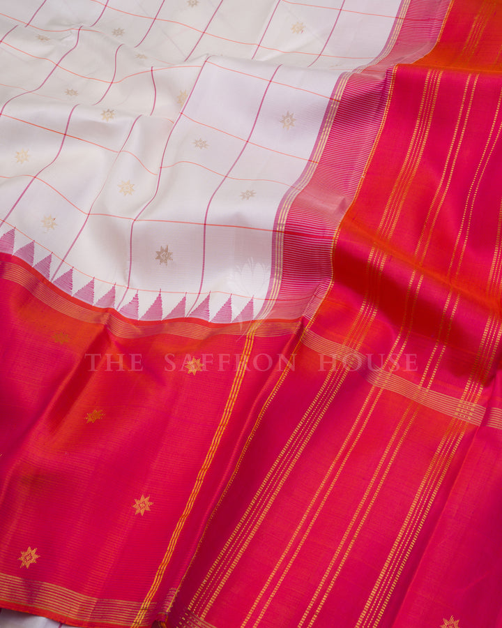 Pure White And Red Korvai Kanjivaram Silk Saree – The Saffron House