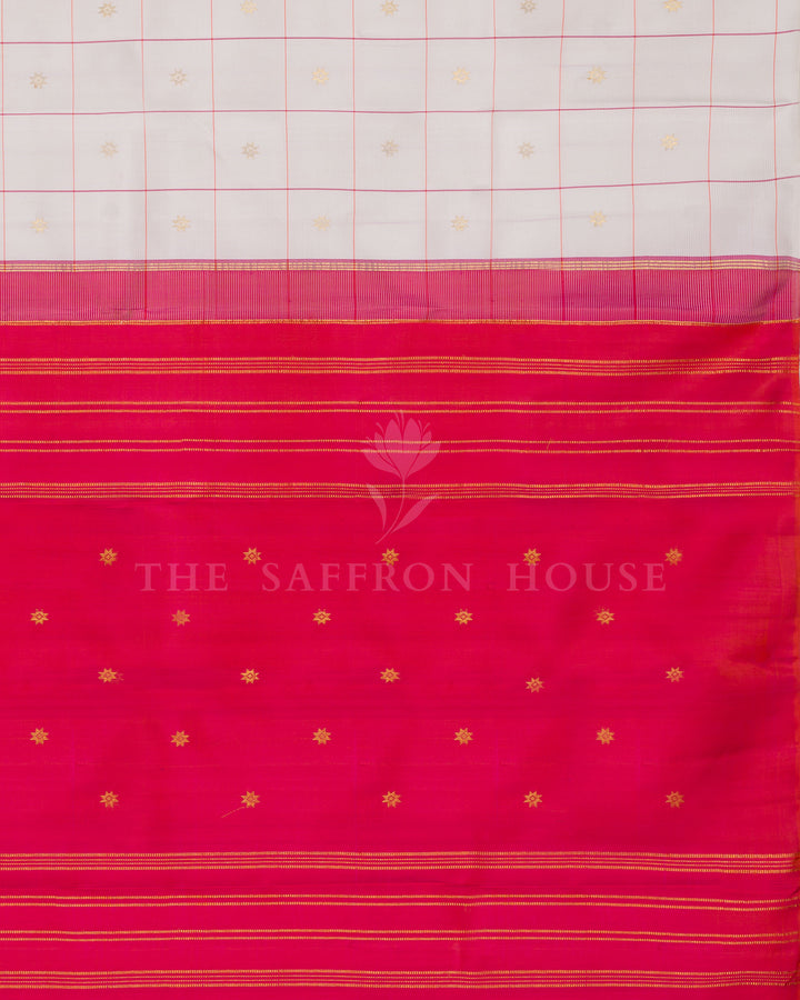 Pure White And Red Korvai Kanjivaram Silk Saree – The Saffron House