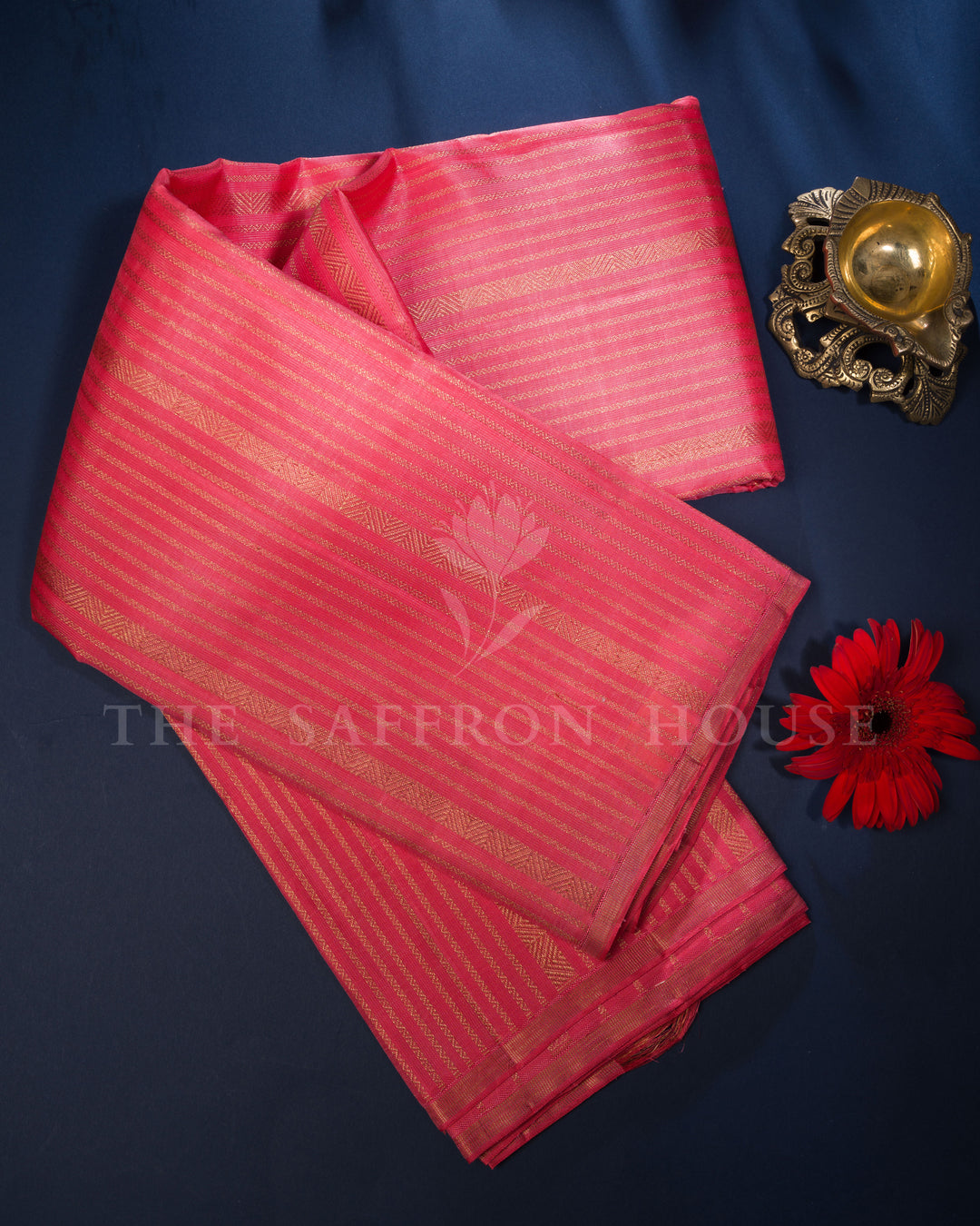 Coral And Pink Kattam Kanjivaram Silk Saree – The Saffron House