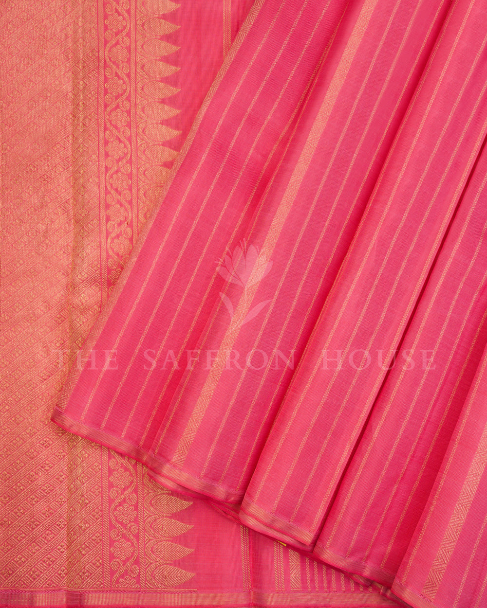 Coral And Pink Kattam Kanjivaram Silk Saree – The Saffron House