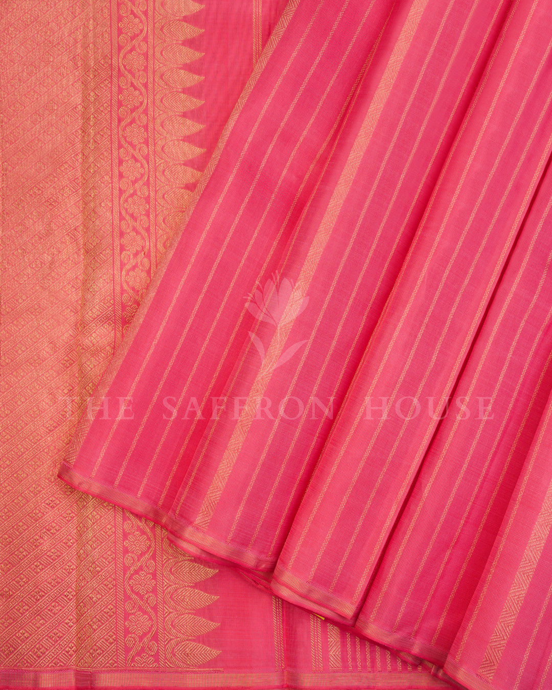 Coral And Pink Kattam Kanjivaram Silk Saree – The Saffron House
