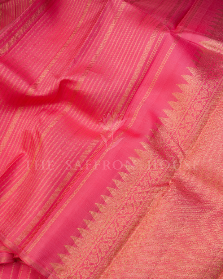 Coral And Pink Kattam Kanjivaram Silk Saree – The Saffron House
